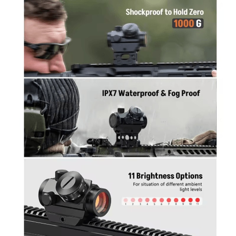 2MOA Tactical Red Dot Sight 1x25mm With 1Inch Riser Mount 3