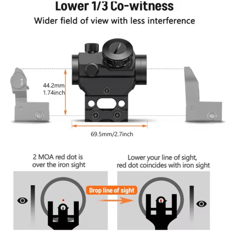 2MOA Tactical Red Dot Sight 1x25mm With 1Inch Riser Mount 4