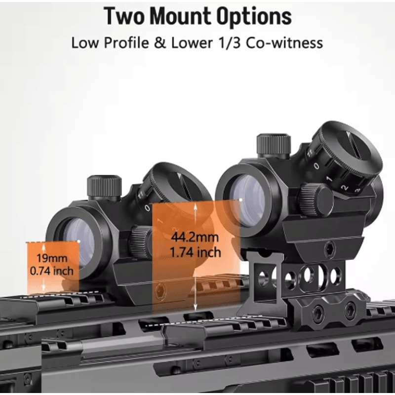 2MOA Tactical Red Dot Sight 1x25mm With 1Inch Riser Mount 6