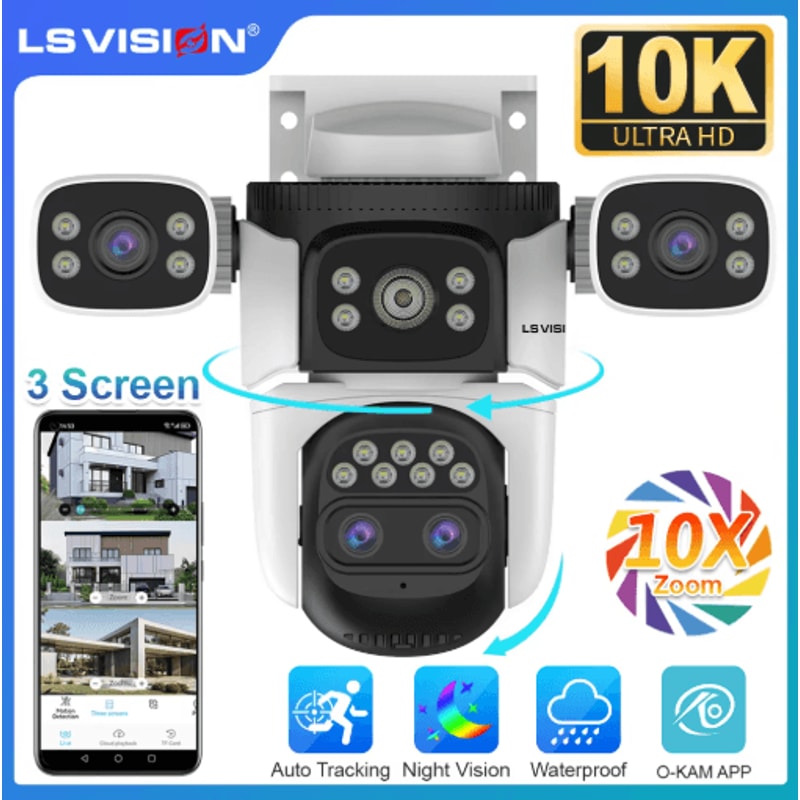 LS VISION 20MP 10X Zoom TripleScreen WiFi Outdoor PTZ Security Camera 10