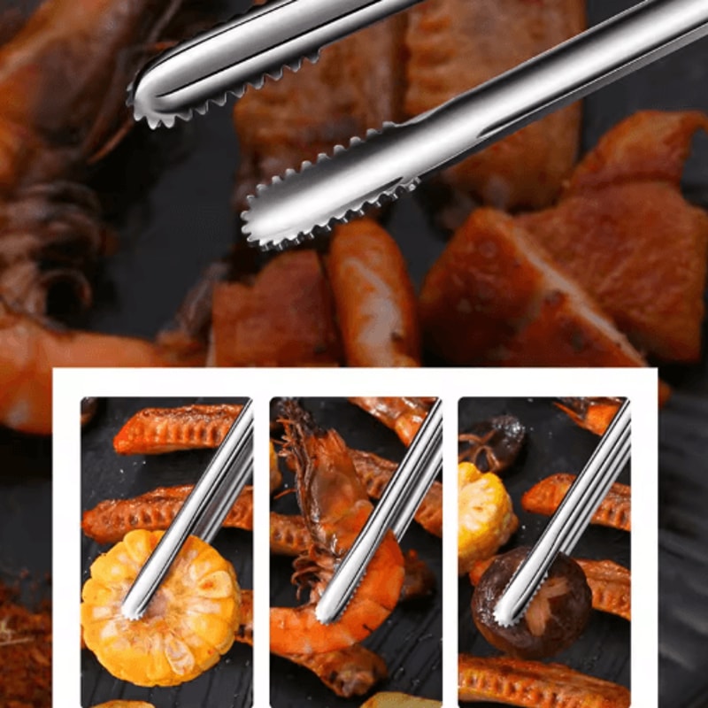 Stainless Steel BBQ Grill Tongs NonSlip Food Clip For Cooking Entertaining 6