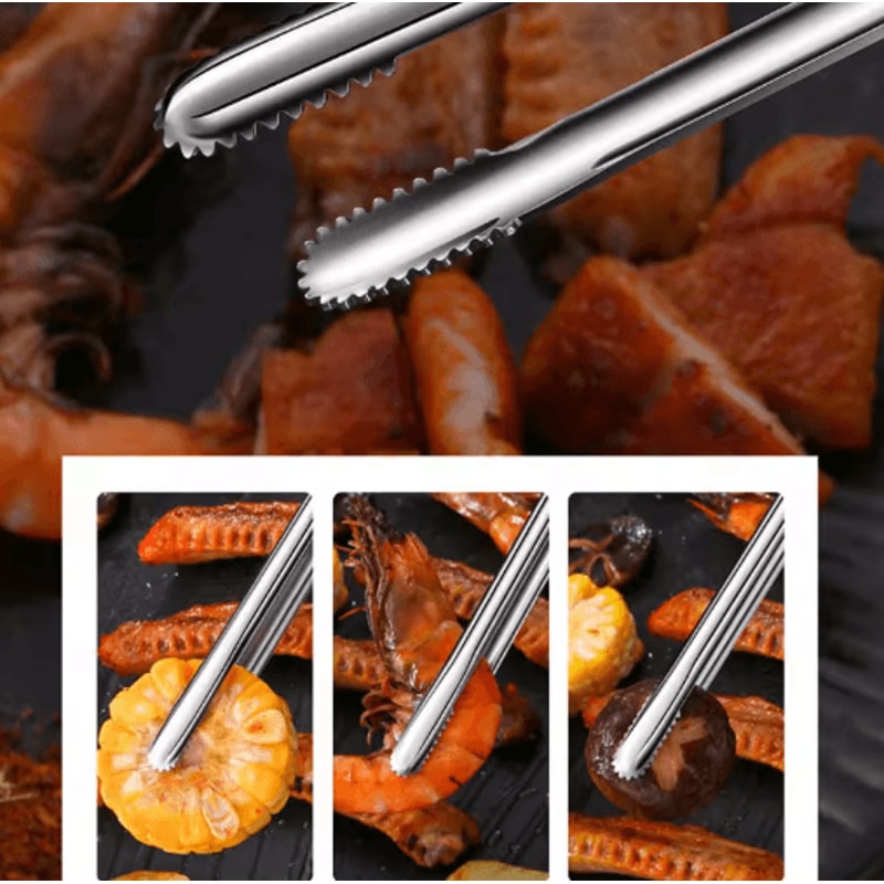 Stainless Steel BBQ Grill Tongs NonSlip Food Clip For Cooking Entertaining 7