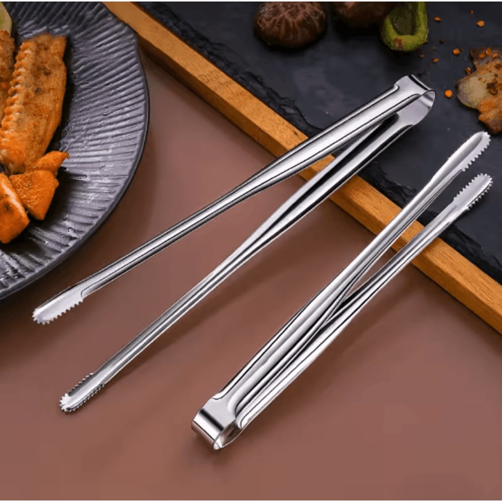 Stainless Steel BBQ Grill Tongs NonSlip Food Clip For Cooking Entertaining 9