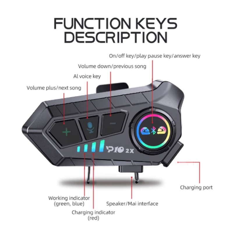 Kebidumei YP10 2X Bluetooth 53 Motorcycle Helmet Intercom Headset 6