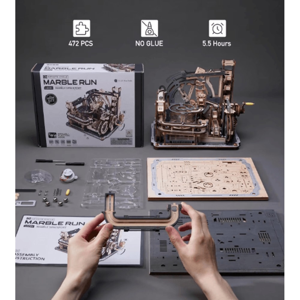 Robotime ROKR Electric Marble Spaceport 3D Wooden Puzzle Model Kit 4