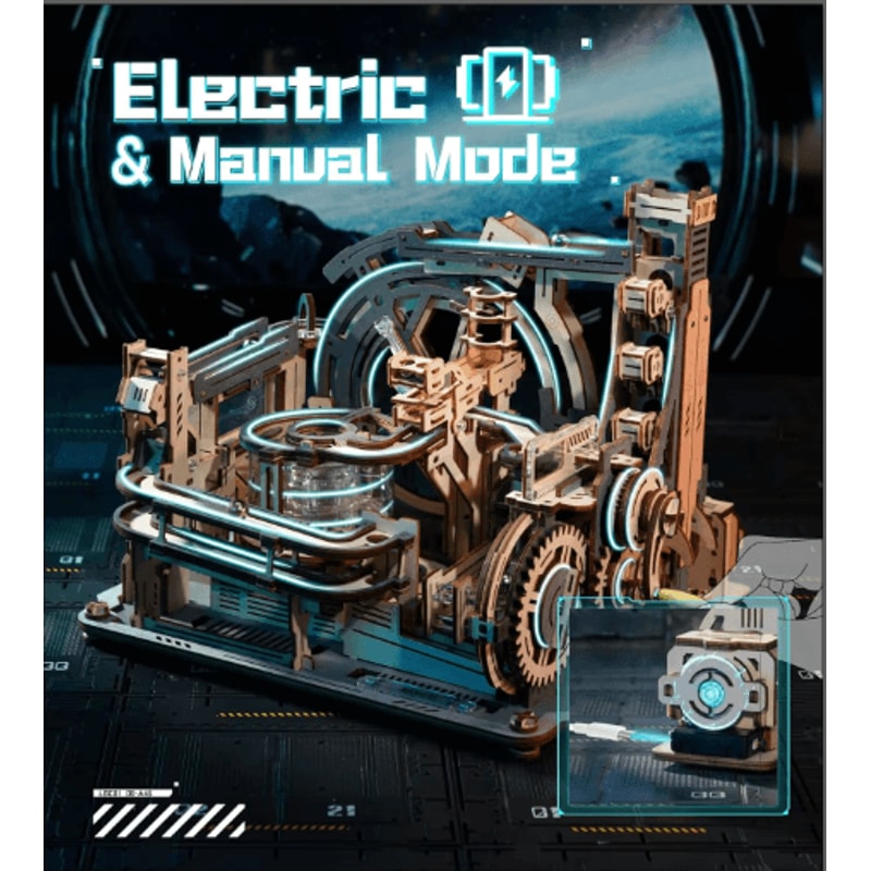 Robotime ROKR Electric Marble Spaceport 3D Wooden Puzzle Model Kit 7