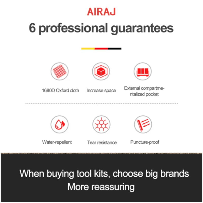 AIRAJ HeavyDuty Multifunctional Tool Bag Waterproof 1680D Oxford Storage Organizer 7