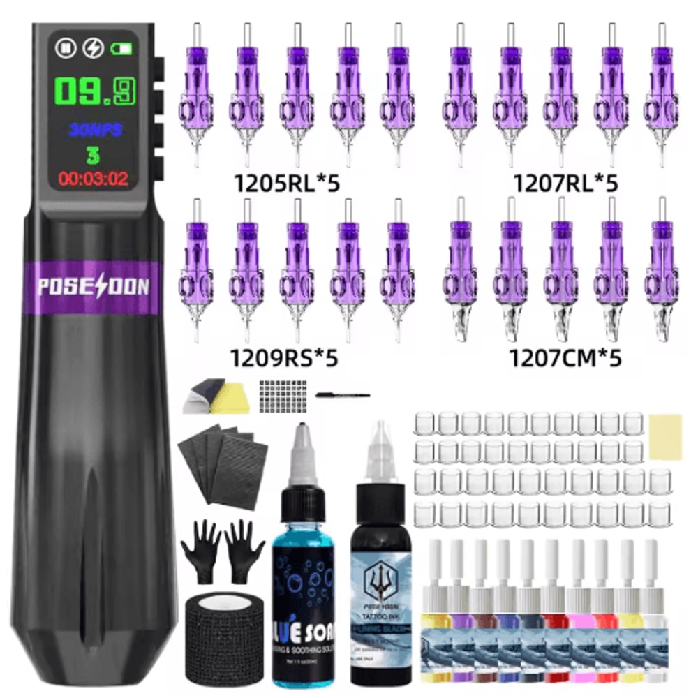 POSEIDON New Memory Wireless Tattoo Pen Kit Professional Permanent Makeup Machine 5