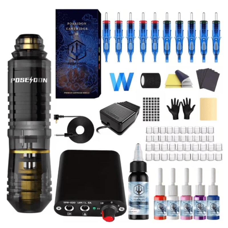 POSEIDON New Memory Wireless Tattoo Pen Kit Professional Permanent Makeup Machine 6
