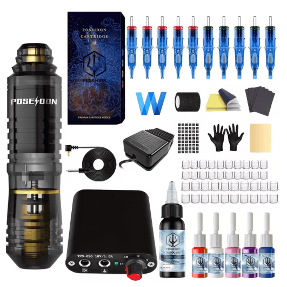 POSEIDON New Memory Wireless Tattoo Pen Kit Professional Permanent Makeup Machine 9