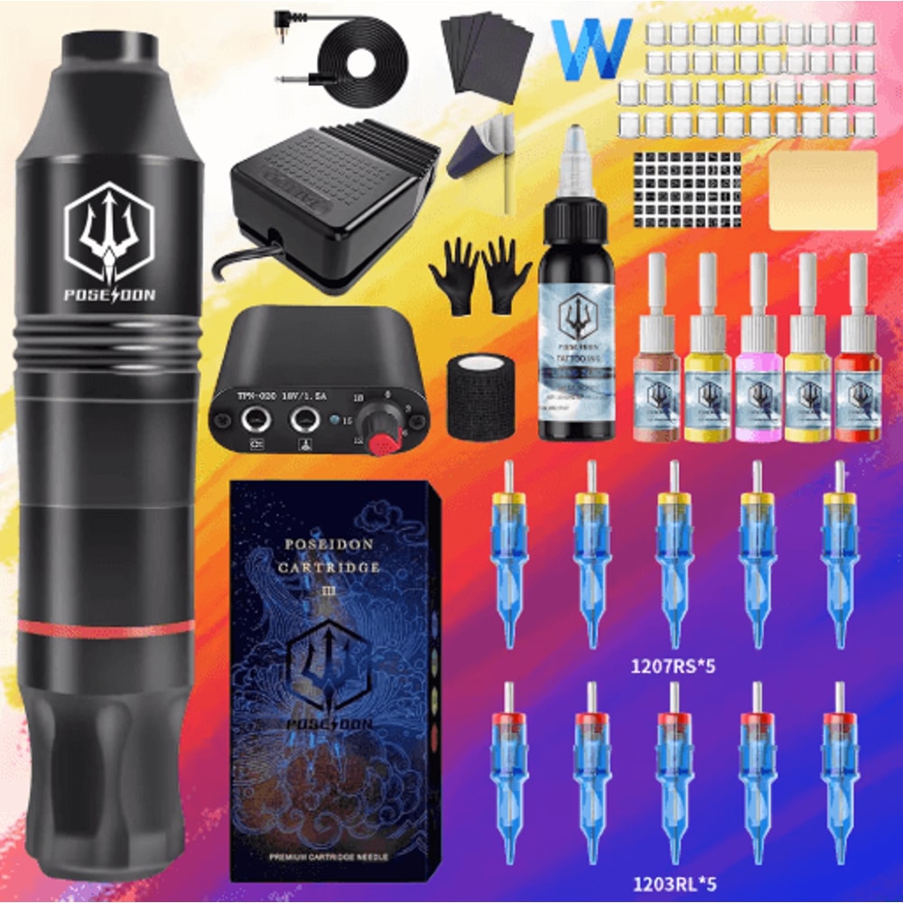 POSEIDON New Memory Wireless Tattoo Pen Kit Professional Permanent Makeup Machine 10