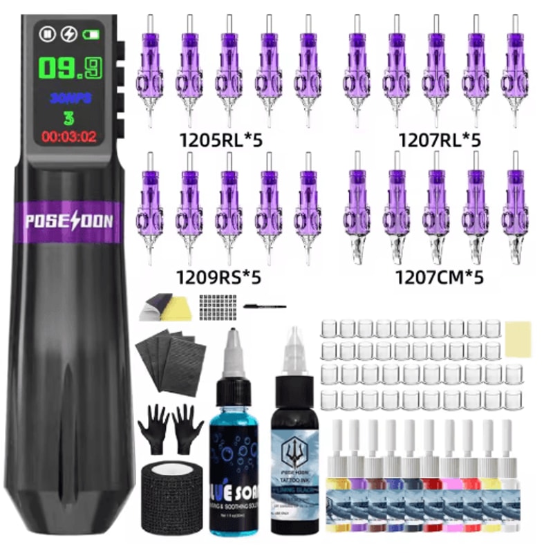 POSEIDON New Memory Wireless Tattoo Pen Kit Professional Permanent Makeup Machine 11