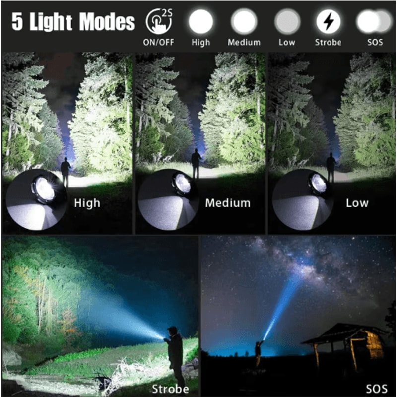 HighPower Rechargeable LED Tactical Flashlight Aluminum Zoom Torch For Outdoor Camping 8