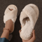 Womens CrossStrap Faux Fur Slippers Warm Plush Indoor Slides For Home Comfort 1