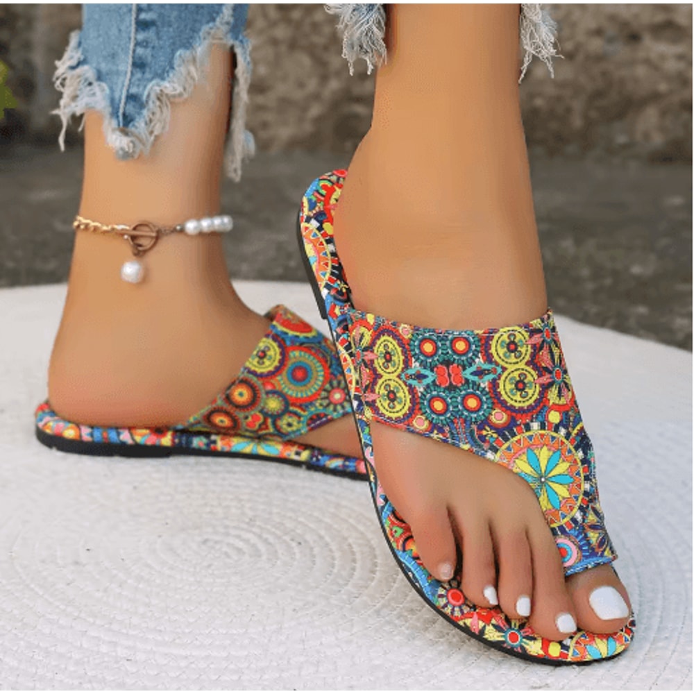Womens Bohemian Flower Flip Flop Slippers Lightweight Casual Home Summer Slides 4