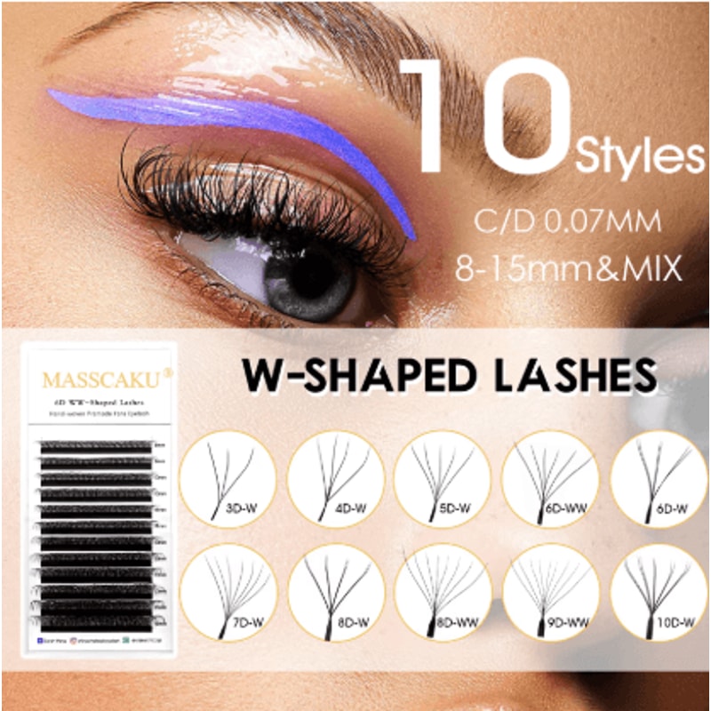 MASSCAKU W Shape Pre Made Mink Lash Extensions 3D 6D 12 Lines 14