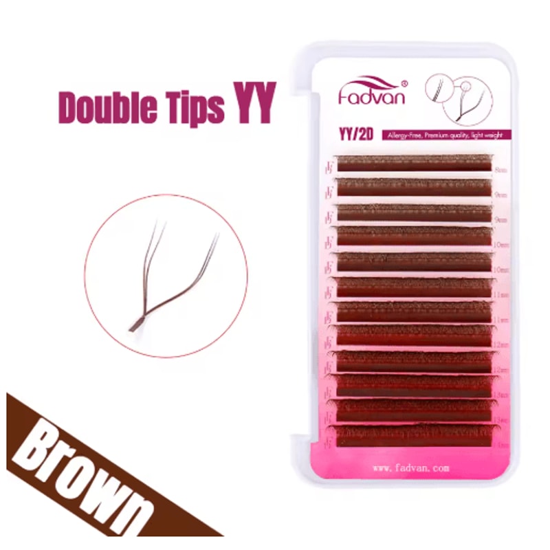 FADVAN YY Shape Faux Mink Premade Volume Lashes For Fox Eyes Black And Brown 2