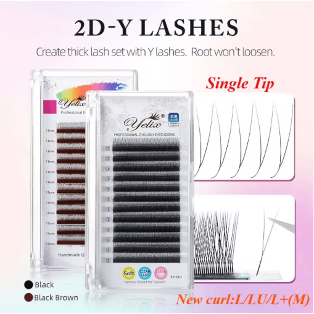 Yelix 2D Y Shape Volume Lash Extensions Dark Brown Ultra Thin Premade Fans 0