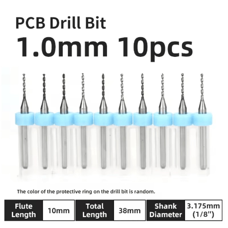 TOOLEYE Micro PCB Drill Bit Set 10pcs Precision CNC Drills 013175mm 18 Shank 21