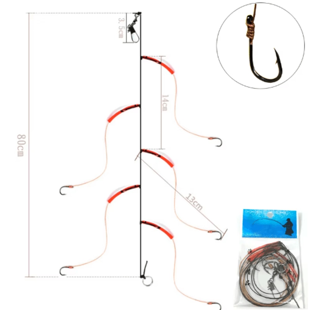 WhKMRESA HighCarbon Steel Fishing Hook Rig Set With Swivels Lure Strings 514 4