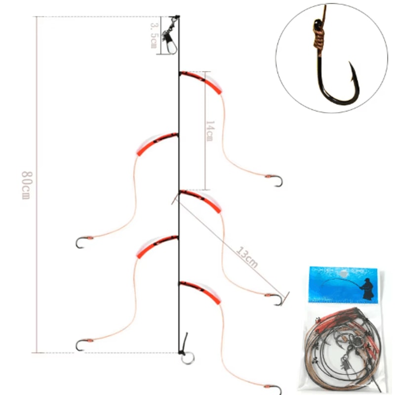 WhKMRESA HighCarbon Steel Fishing Hook Rig Set With Swivels Lure Strings 514 4