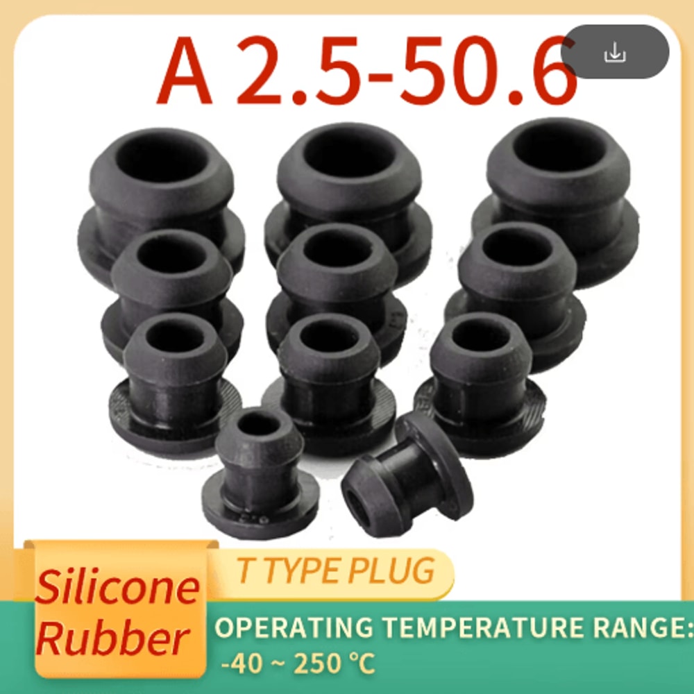 Black Silicone Rubber T Type Plug Set High Temperature SnapOn End Caps 25 To 506mm 4
