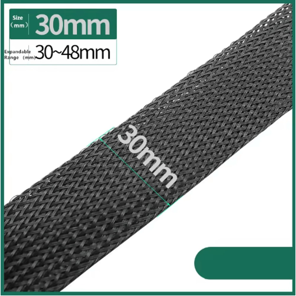Black PET Braided Cable Sleeving Expandable Wire Protection Sleeve 4 To 25mm 1 Yo 50m 5