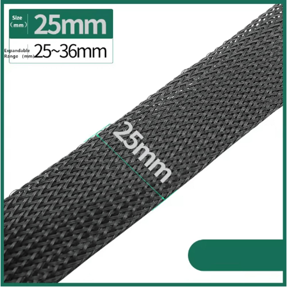 Black PET Braided Cable Sleeving Expandable Wire Protection Sleeve 4 To 25mm 1 Yo 50m 6