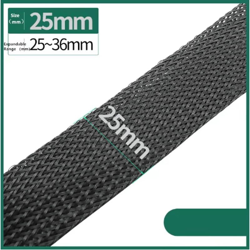 Black PET Braided Cable Sleeving Expandable Wire Protection Sleeve 4 To 25mm 1 Yo 50m 6