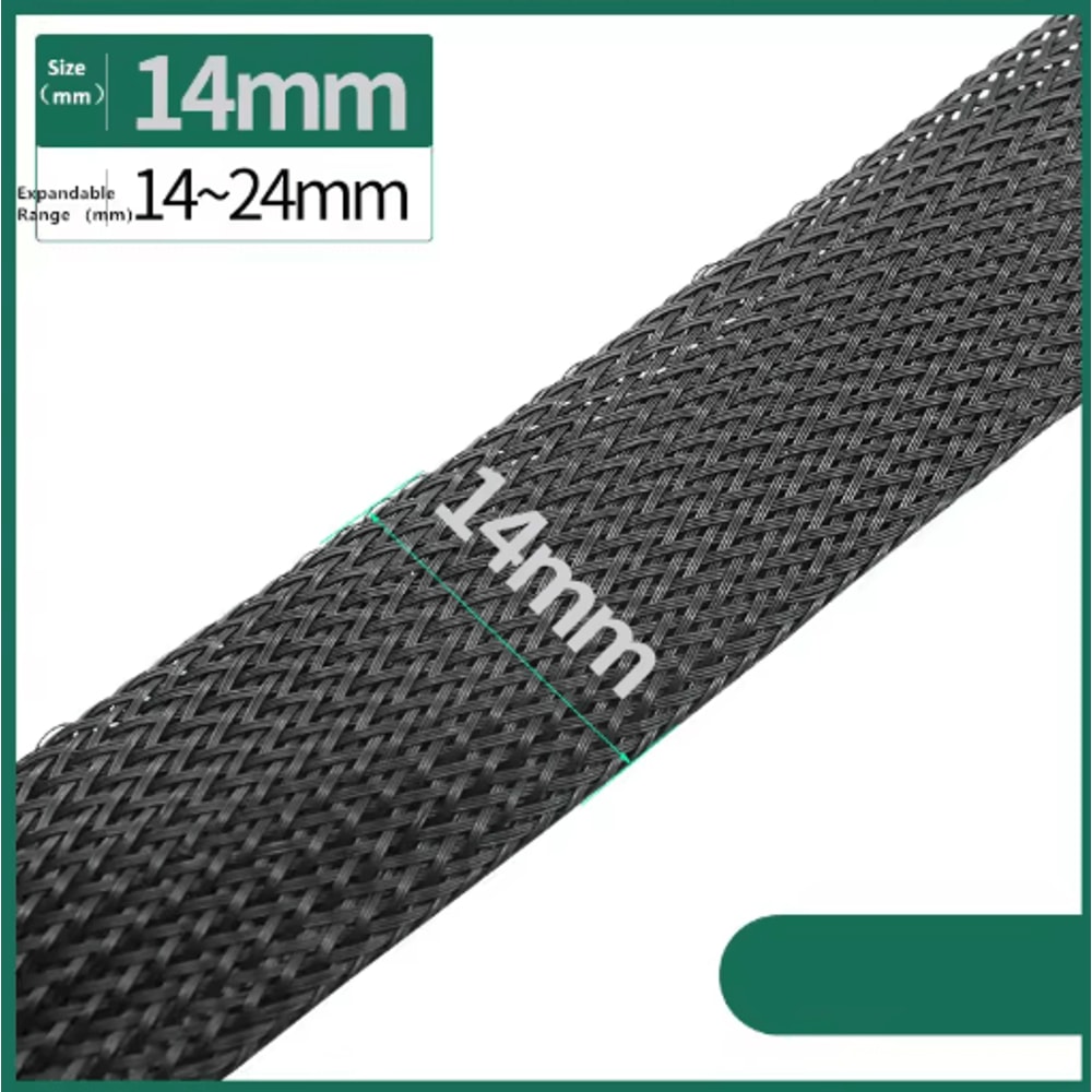 Black PET Braided Cable Sleeving Expandable Wire Protection Sleeve 4 To 25mm 1 Yo 50m 10