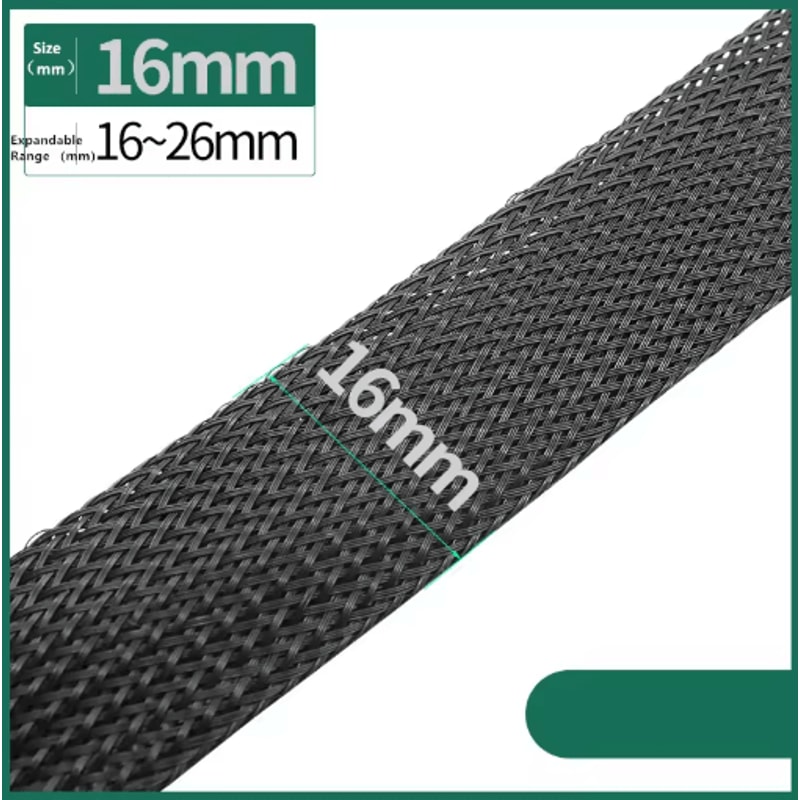 Black PET Braided Cable Sleeving Expandable Wire Protection Sleeve 4 To 25mm 1 Yo 50m 9