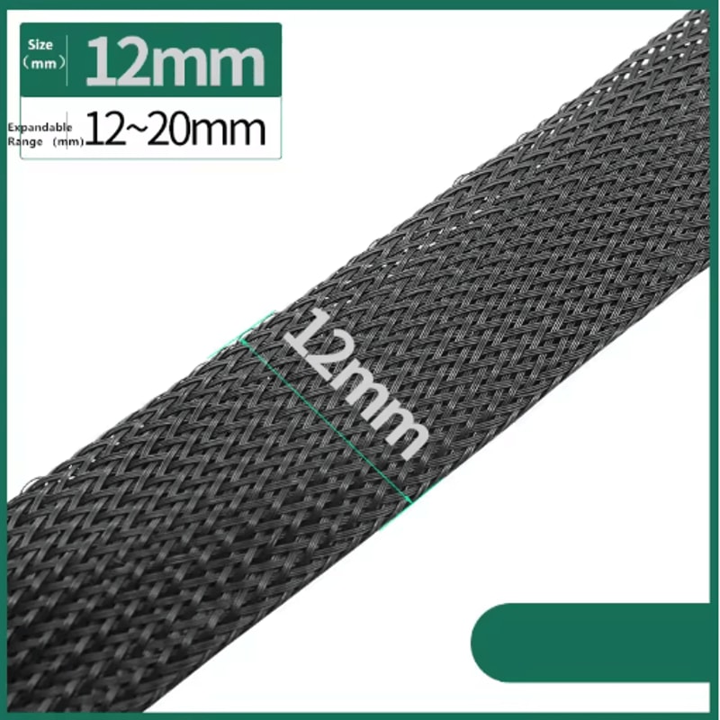 Black PET Braided Cable Sleeving Expandable Wire Protection Sleeve 4 To 25mm 1 Yo 50m 11