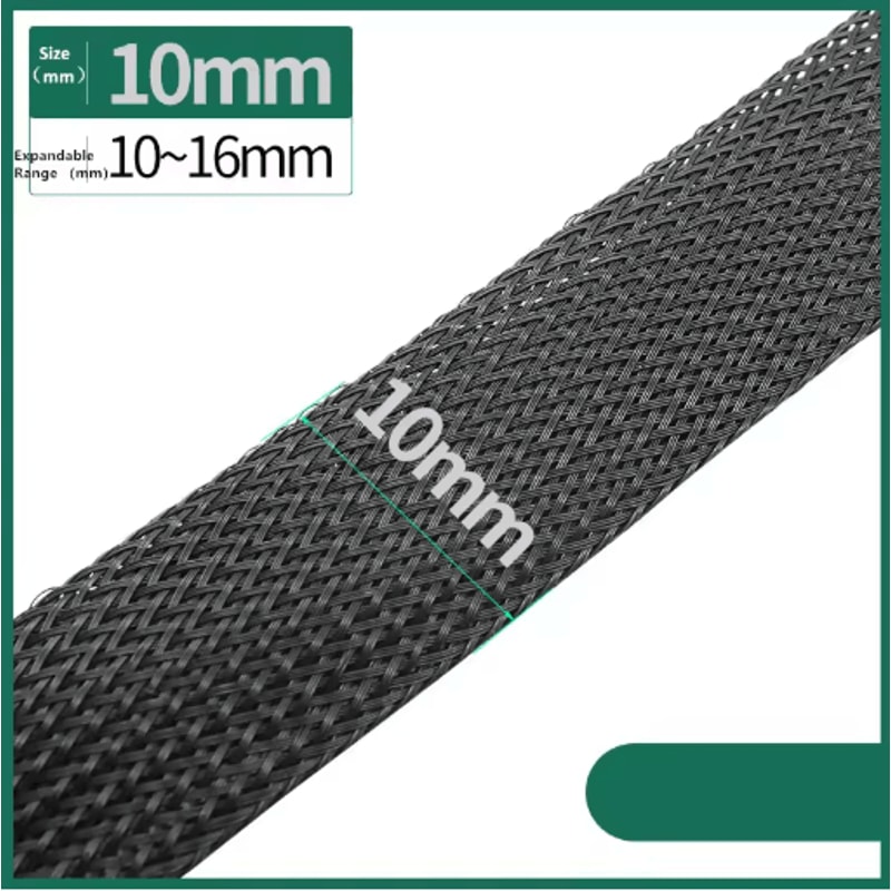 Black PET Braided Cable Sleeving Expandable Wire Protection Sleeve 4 To 25mm 1 Yo 50m 12