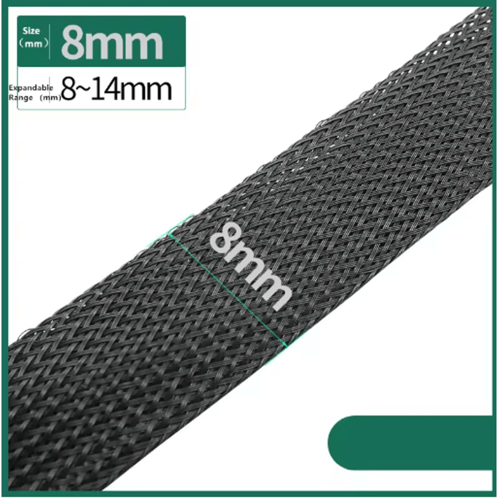 Black PET Braided Cable Sleeving Expandable Wire Protection Sleeve 4 To 25mm 1 Yo 50m 13