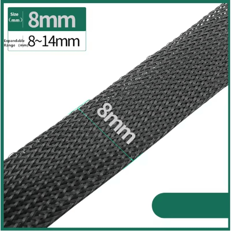 Black PET Braided Cable Sleeving Expandable Wire Protection Sleeve 4 To 25mm 1 Yo 50m 13