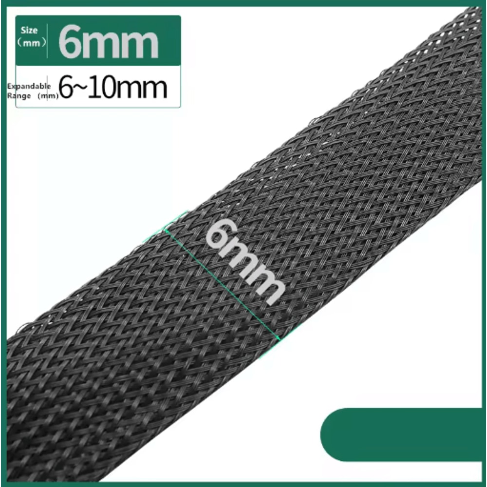 Black PET Braided Cable Sleeving Expandable Wire Protection Sleeve 4 To 25mm 1 Yo 50m 14