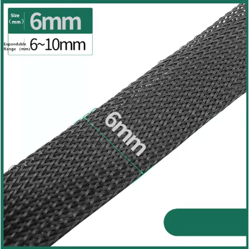 Black PET Braided Cable Sleeving Expandable Wire Protection Sleeve 4 To 25mm 1 Yo 50m 14