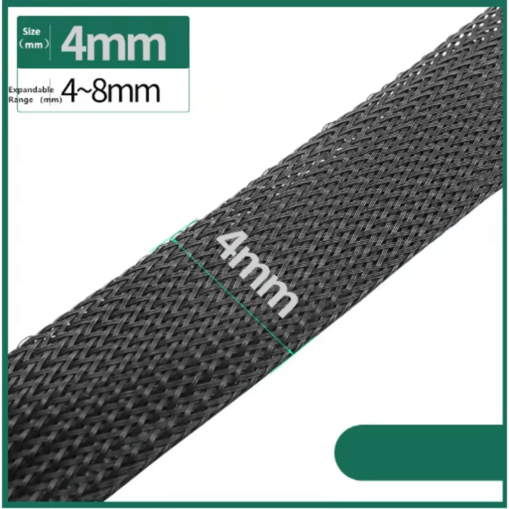 Black PET Braided Cable Sleeving Expandable Wire Protection Sleeve 4 To 25mm 1 Yo 50m 15