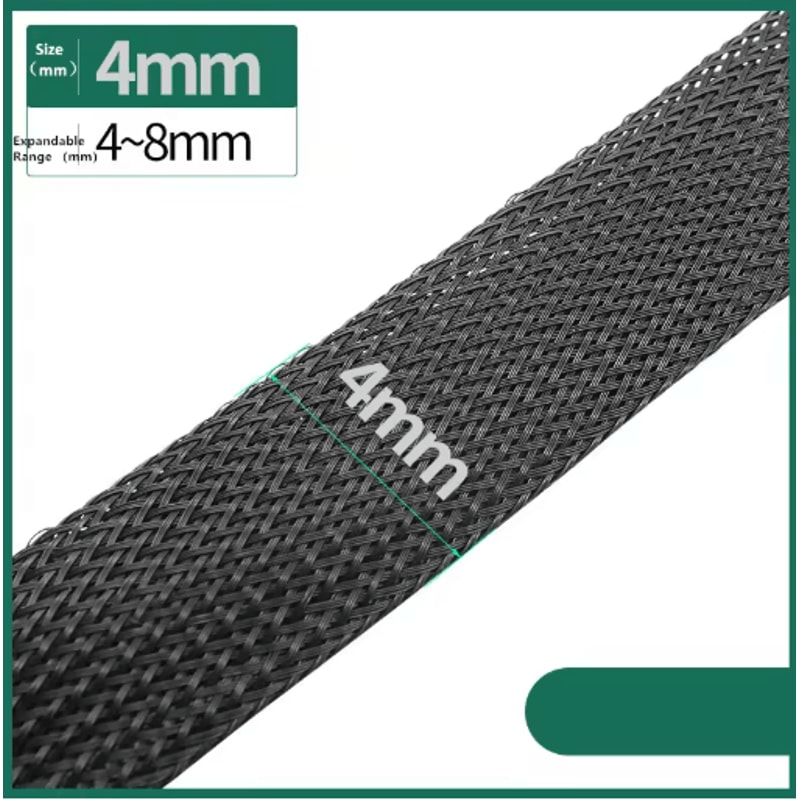 Black PET Braided Cable Sleeving Expandable Wire Protection Sleeve 4 To 25mm 1 Yo 50m 15