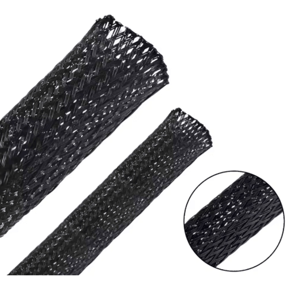 Black PET Braided Cable Sleeving Expandable Wire Protection Sleeve 4 To 25mm 1 Yo 50m 18