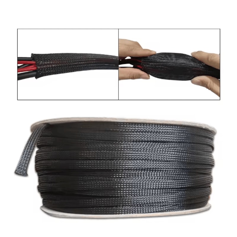 Black PET Braided Cable Sleeving Expandable Wire Protection Sleeve 4 To 25mm 1 Yo 50m 19