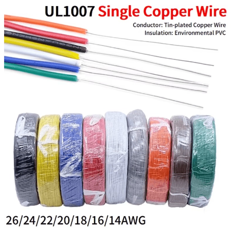 Single Core Tinned Copper Wire PVC Insulated Solid Electric Cable 14tto 26 AWG 5M 20M 0