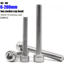 ultra-long 304 stainless steel hex socket cap screws – din912 a2-70 allen bolts (m2–m8, up to 200mm)