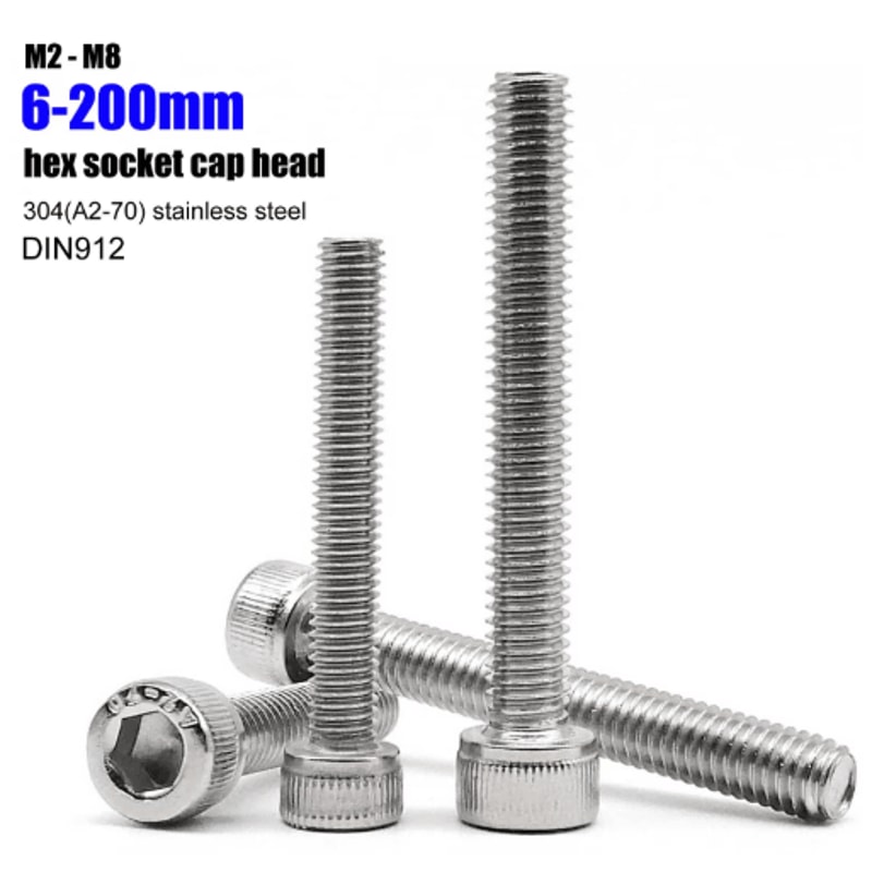 UltraLong 304 Stainless Steel Hex Socket Cap Screws DIN912 A270 Allen Bolts M2M8 Up To 200mm 0