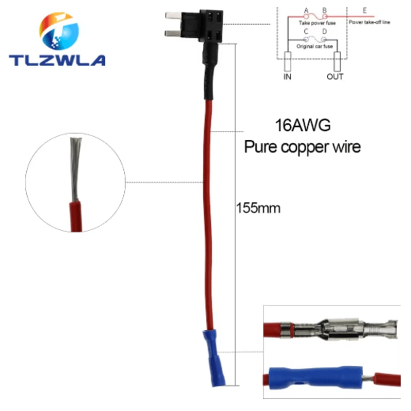 12V AddACircuit Fuse Tap Adapter Car Fuse Holder With 10A Blade Fuse Mini Micro Standard 16