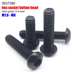 black iso7380 button head screws – grade 10.9 hex socket allen bolts (m1.6–m8)