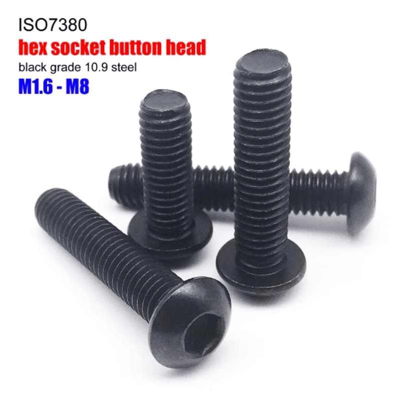 Black ISO7380 Button Head Screws Grade 109 Hex Socket Allen Bolts M16M8 0
