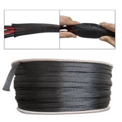 black pet braided cable sleeve – flame-retardant wire protection tubing (1–100m)
