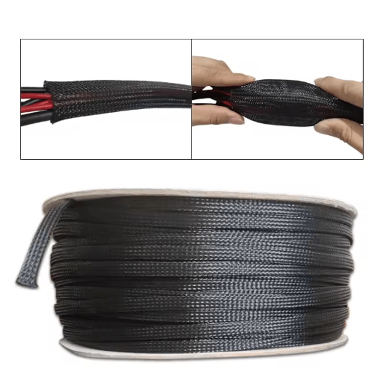 Black PET Braided Cable Sleeve FlameRetardant Wire Protection Tubing 1100M 0
