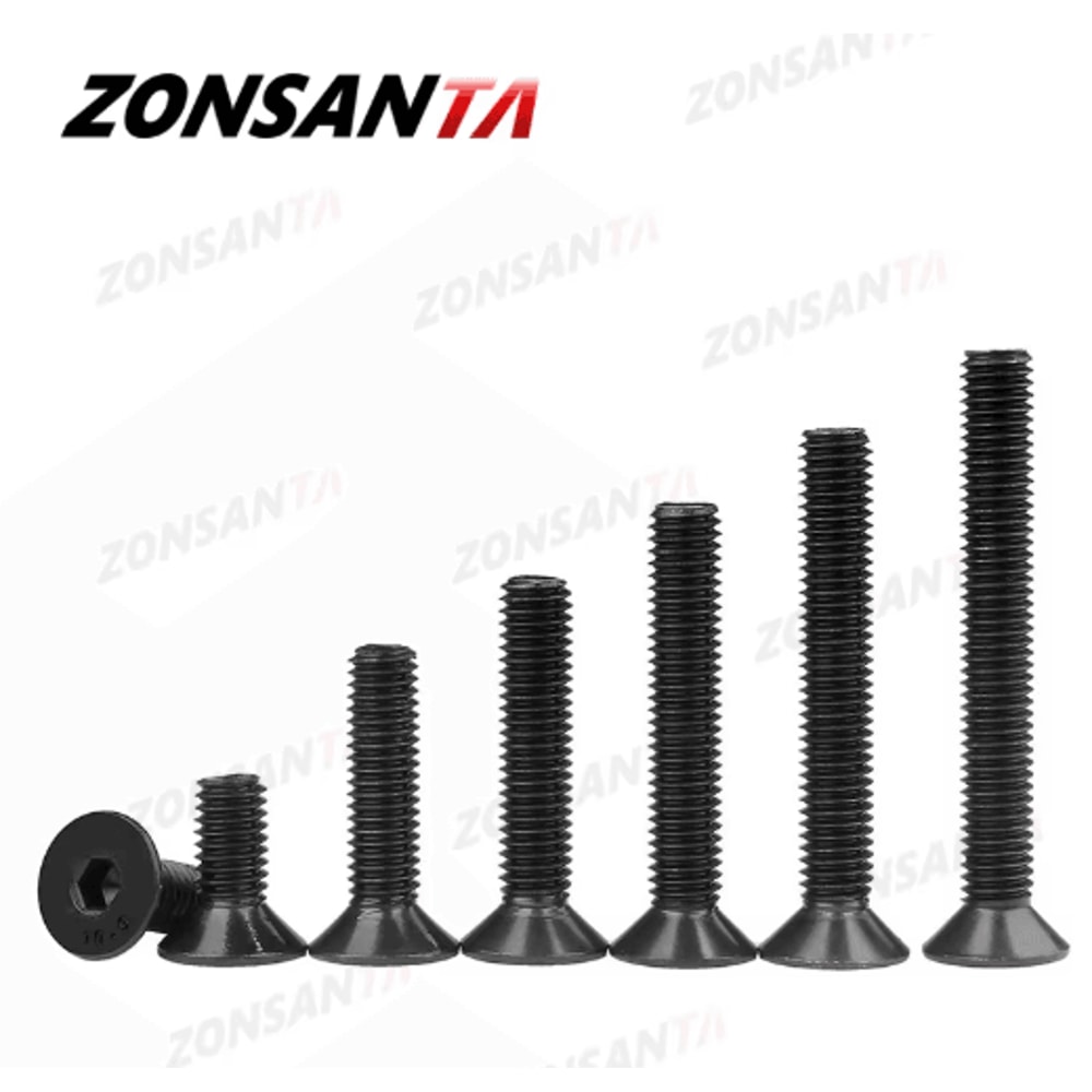 ZONSANTA Countersunk Hex Socket Screws DIN7991 Black Carbon Steel Flat Head Bolts M2M6 2